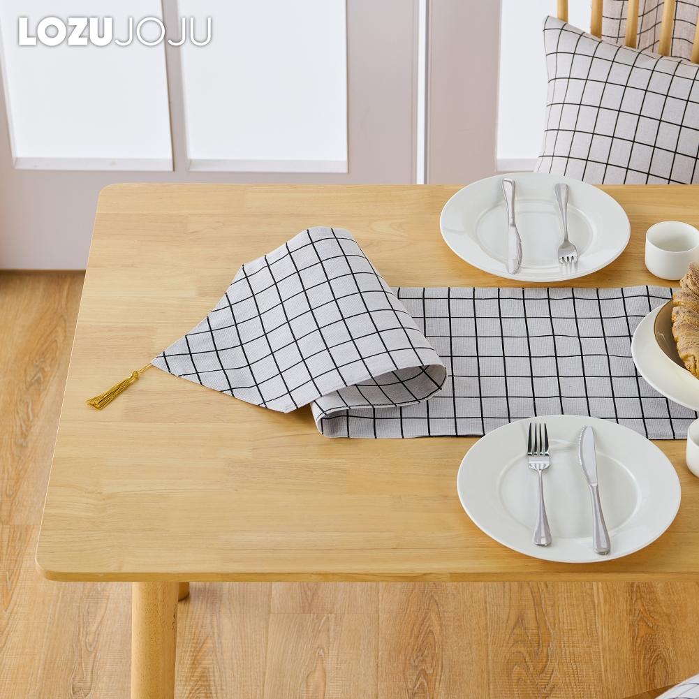 1 STÜCK LOZUJOJU Einfacher und Vielseitiger Schwarz Kariert Bedruckter Baumwollleinen Tischläufer für Esstischdeko Küche für Heimtisch Heimdeko