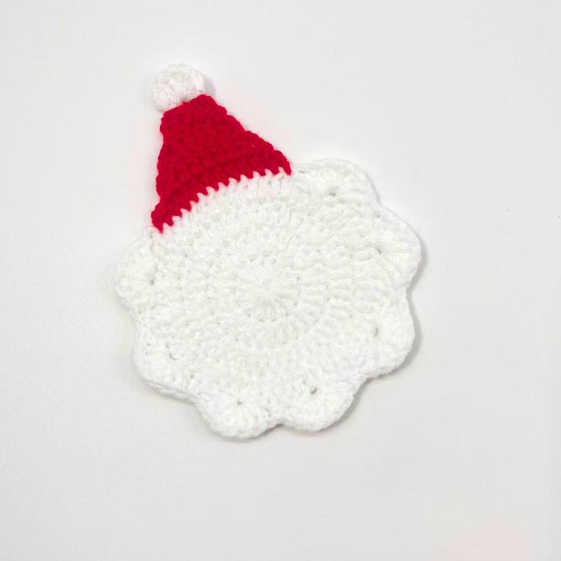 Handmade Crochet Santa Claus Coaster - Festive Red & White Christmas Decor, Drink Coaster For Holiday Table Setting