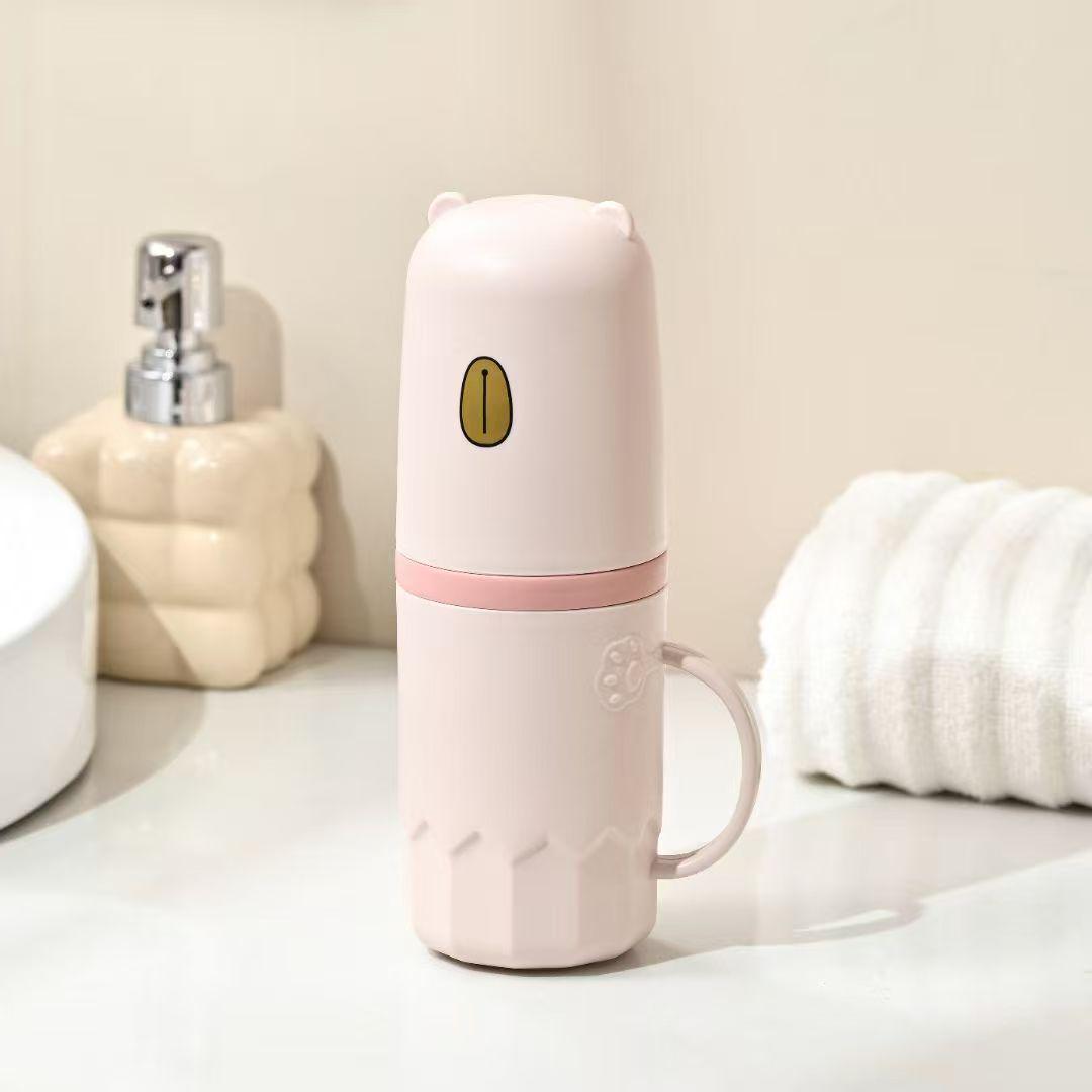 Portable Little Bear Toothbrush Holder - Cute Multifunctional Travel Wash Cup 300ml + 350ml светло-розовый