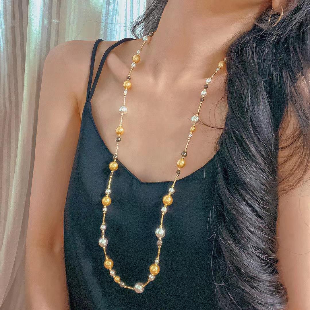 

Vintage Maillard Style Shijia Mixed Color Pearl Sweater Chain Necklace Long Chain Necklace Autumn And Winter New