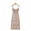 European and American style sexy back elastic printing suspender dress summer new waist slim holiday medium and long dress