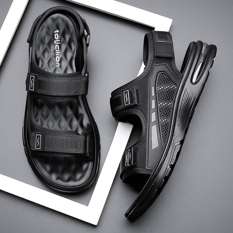 Leather Summer Casual Sandals for Men Waterproof Beach Durable Lightweight Men's Slippers Magic Tape Closure Comfortable Shoes