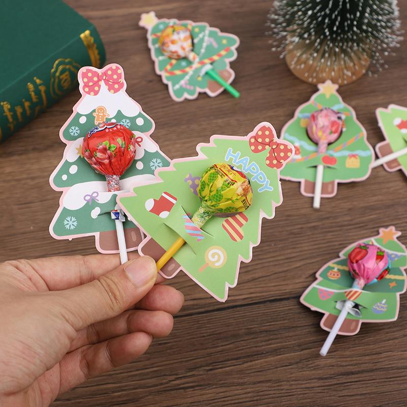 30pcs Christmas Tree Lollipop Cards Multi Type Tree Candy Holder For Navidad Party Sweets Packagings Supplies Kids DIY Gifts