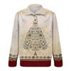 Men's Christmas Cotton Pullover Long Sleeve Outdoor Shirt Vintage Corduroy Button Stand Collar Shirt Casual Sweatshirt Christmas Print Top