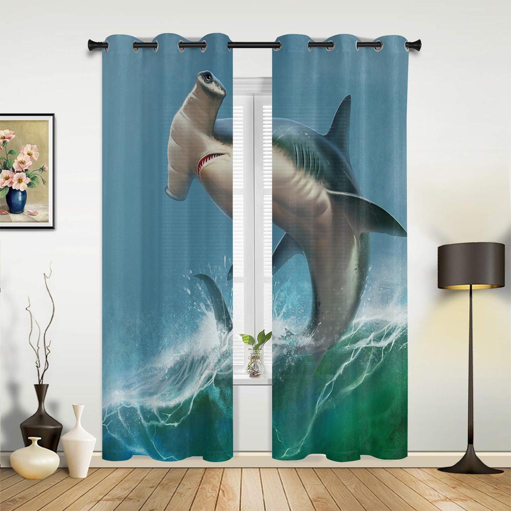 Ozeanwellen-Spray Hai Fenster Vorhang Modern Europäischer Stil Vorhänge für Schlafzimmer Wohnzimmer Hintergrundvorhang
