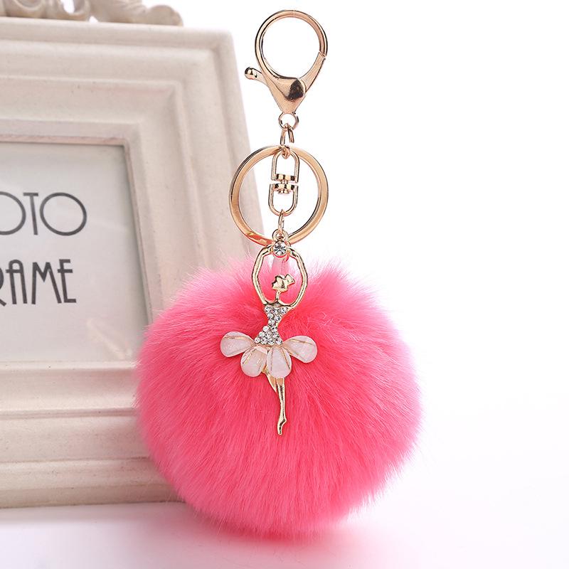 Ballet Dancing Girl Keyring Cute Fluffy Pompom Rhinestone Car Handbag Motorcycle Pendant Accessorie Keychain Retail Wholesale