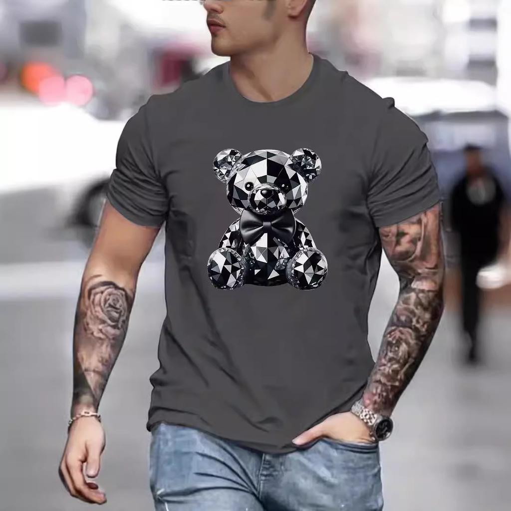 Cartoon Bear Cotton T-Shirt Short Sleeve Round Neck Women 2d Print Tops