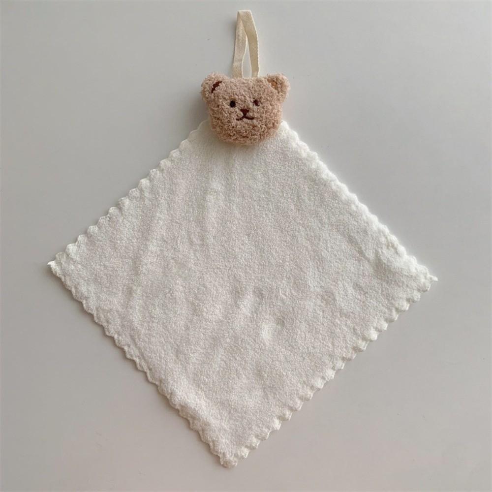 Cute Quick-Dry Bear Hand Towels Soft Absorbent Fingertip Towels Cartoon Hanging Washing Towel Bathroom белый