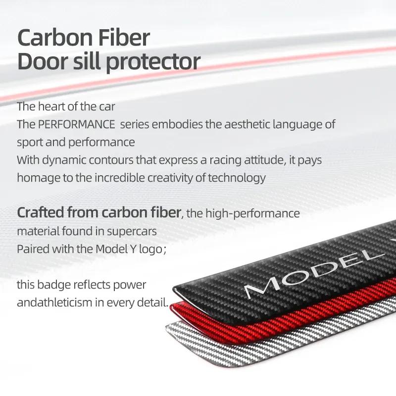 Carbon Fiber For Tesla Model Y -2024 Car Door Sill Panel Protector Trim Stickers Anti-scratch Accessories Tuning Decoration