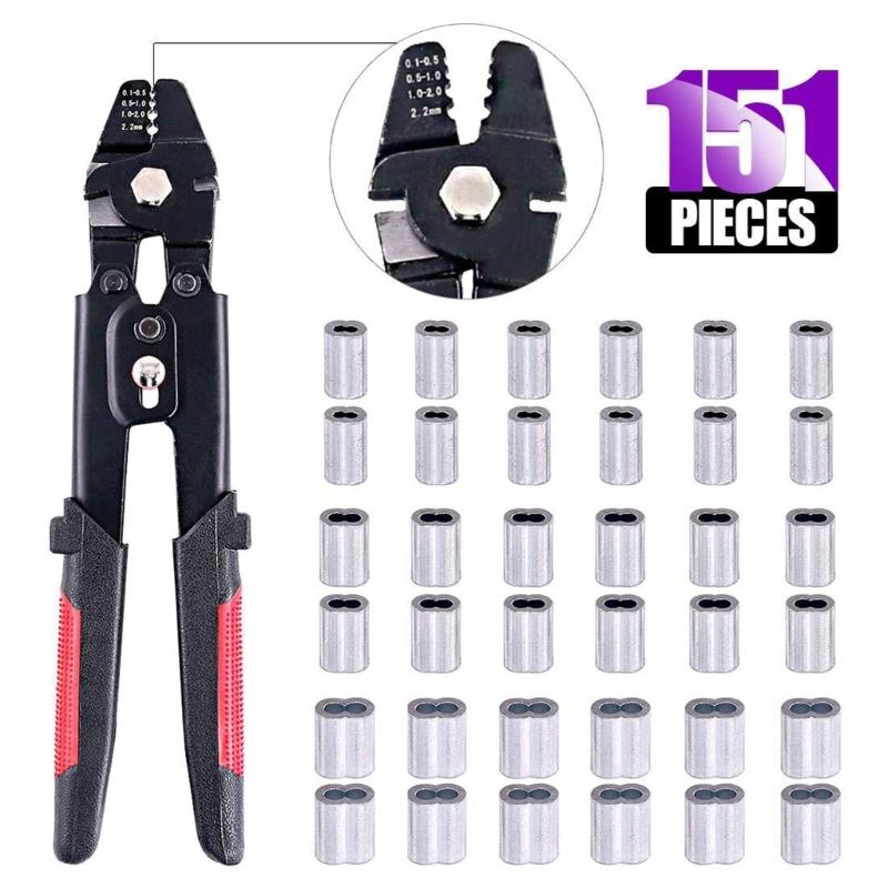Wire Rope Crimp Kit Wire Rope Cable with Crimping Sleeves Multifunctional Cutter Scissors for Railing Decking Hanging