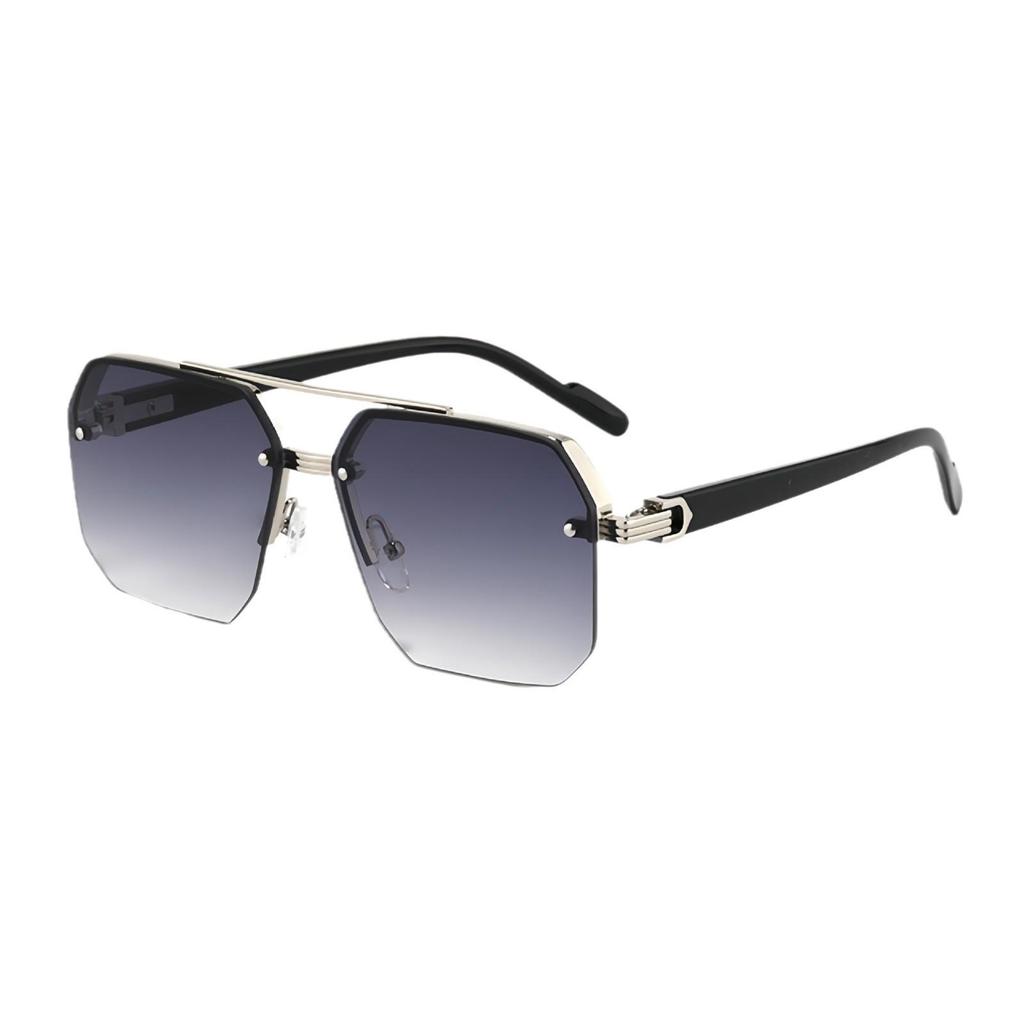 Double Beam Square Aviator Sunglasses, Unisex Half Frame European-American Style
