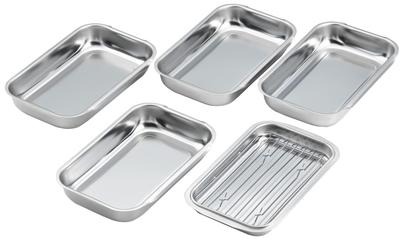 Yoshikawa Bat 6-Piece Preparation Set Made In Japan Stainless Steel with Lid and Shade for Fried Food, Tempura, Cooking Tray, Tray 1216026