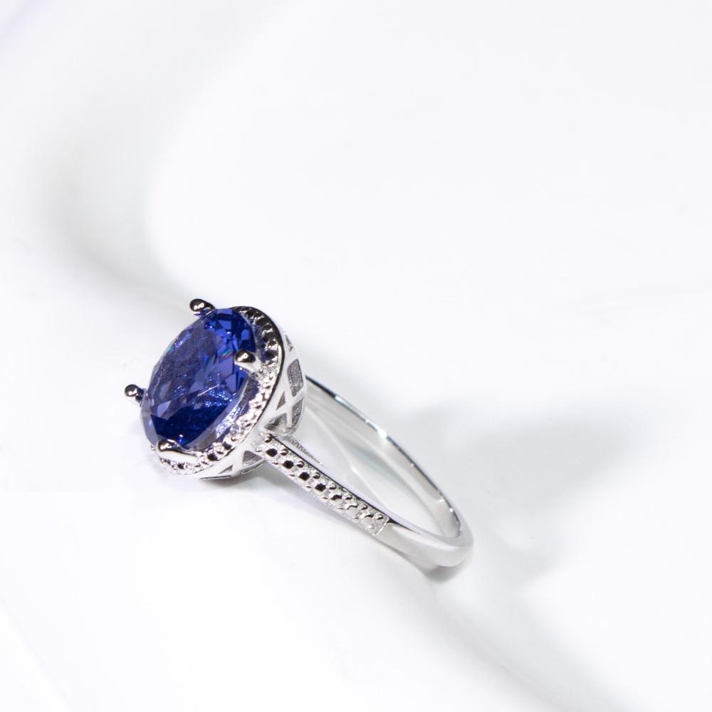 8*10mm Created Nano Tanzanite Oval Wedding Fine Jewelry 925 Sterling Silver Tanzanite Rings