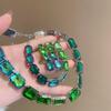 Elegant Rhinestone Geometric Earring and Necklace Set with Color Block Design