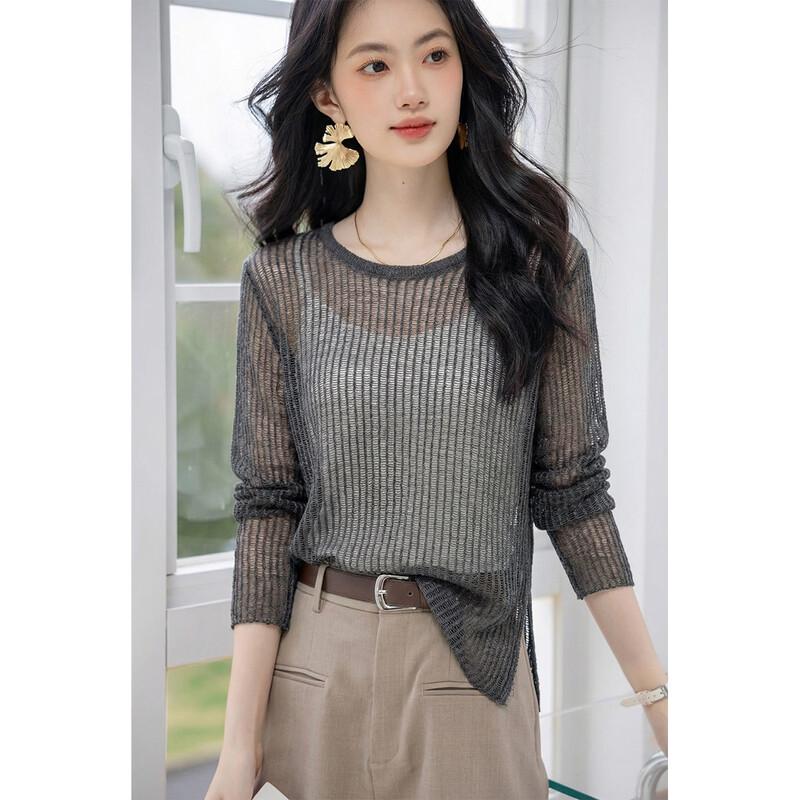 Mocana Women's Textured Hollow-Out Long Sleeve Knit Blouse