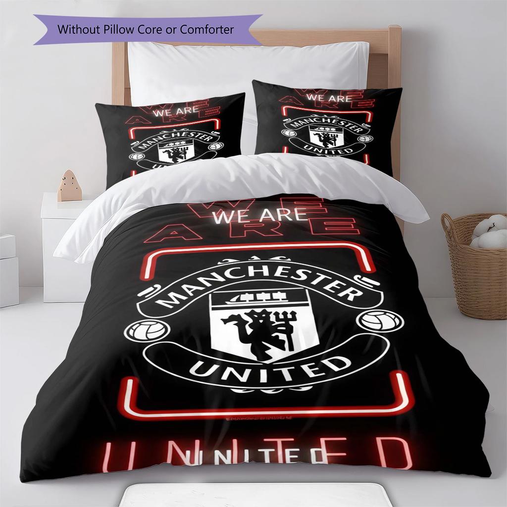 Set Lenzuola Trapunta Manchester United Copripiumino Federa Decorazione Casa Regalo di Compleanno (1 * copripiumino + 2 * federa, senza nucleo)