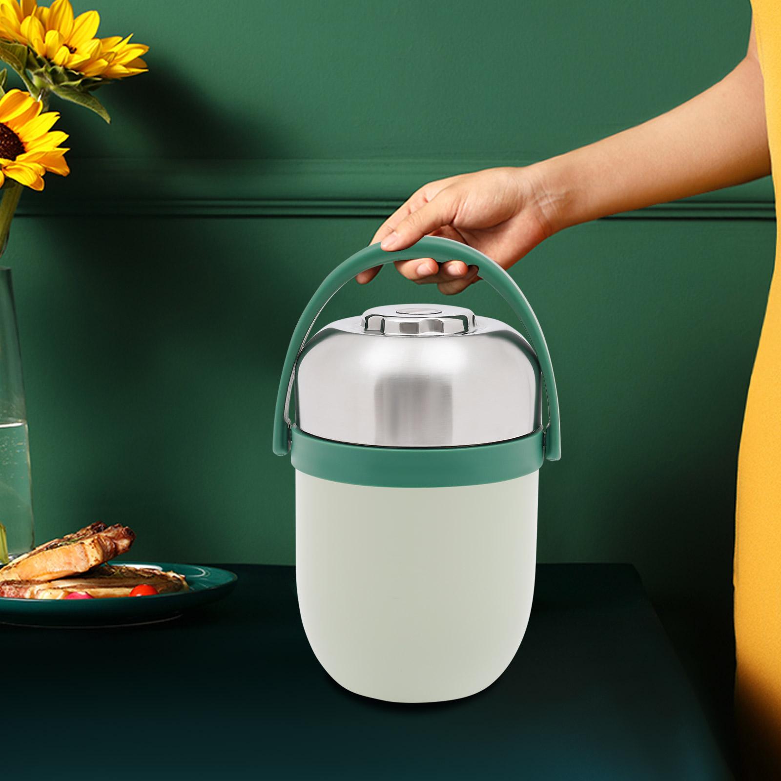 1700ml 304 Stainless Steel Soup Thermos,Green 2 Tiers Column Sealed Stackable Food Thermos Freestanding for School Canteens 2