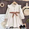 Spring and Autumn New Cute Princess Baby Girl Dress Children's Ruffled Long Sleeve Bowknot British Style Dress