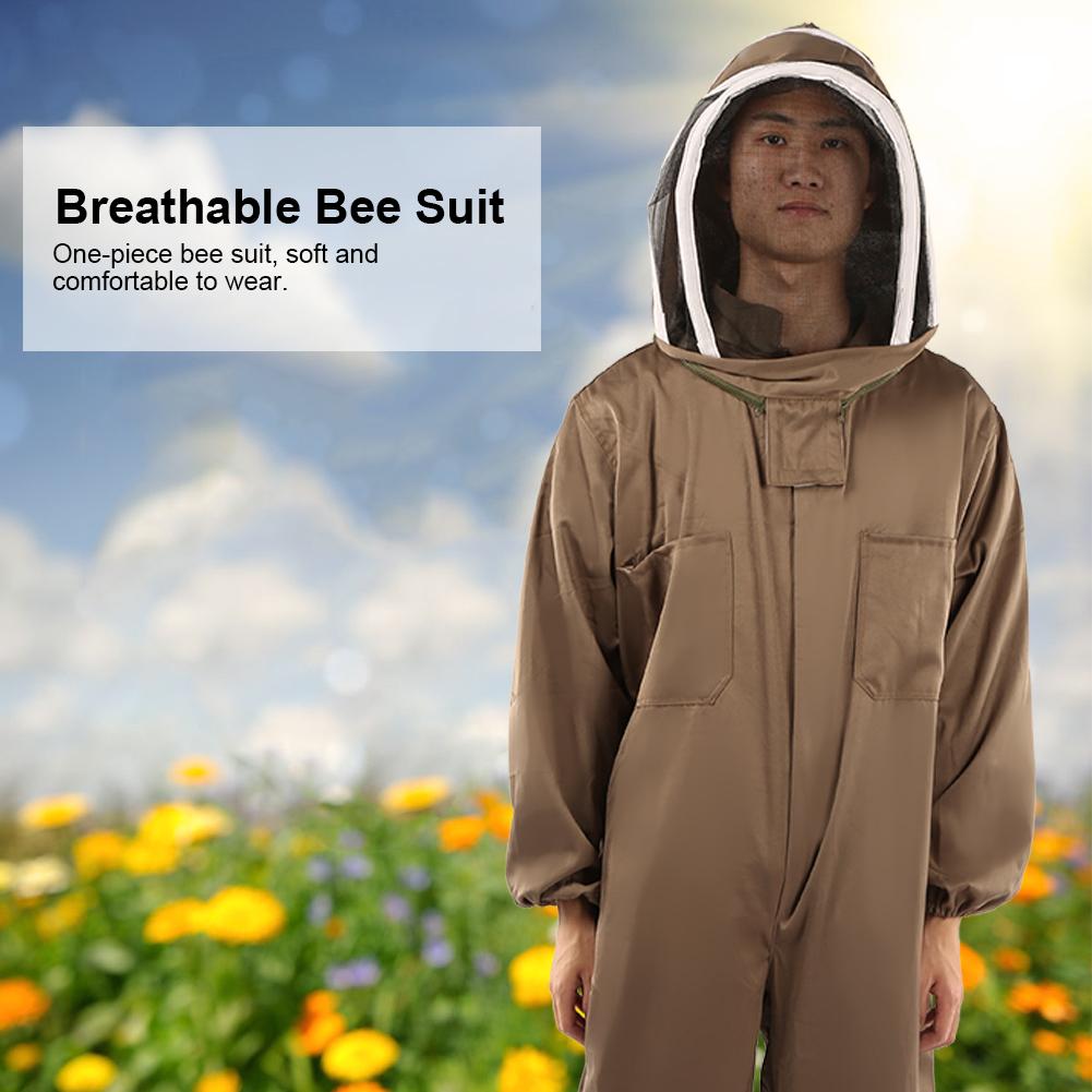 Beekeeping Protective Suit Breathable Bee Suits Smock with Zipper for Beekeepers Light BrownXXL