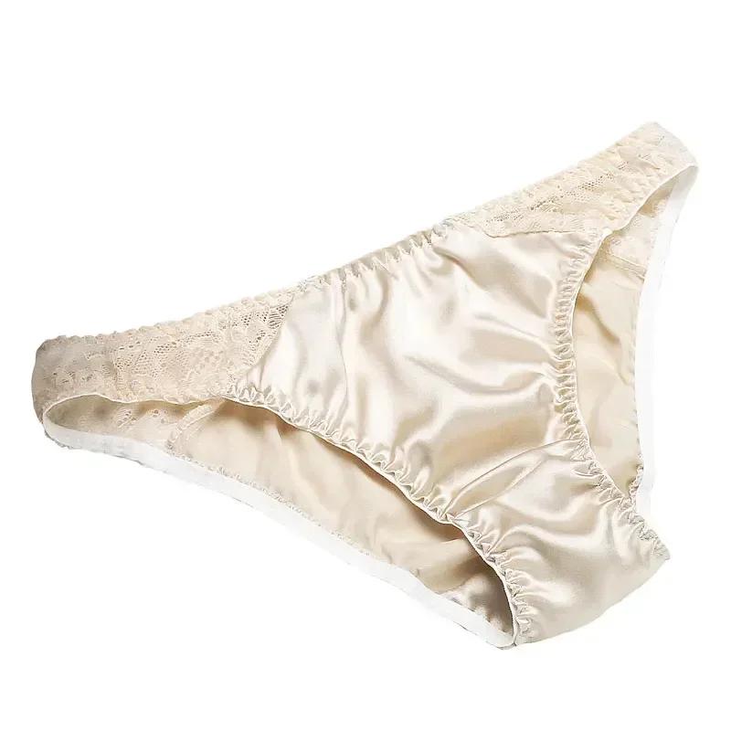 100% Mulberry Silk Sexy Silk Lace Underwear Breathable Low Waist Comfortable Antibacterial Briefs Lingerie Femme  Panties