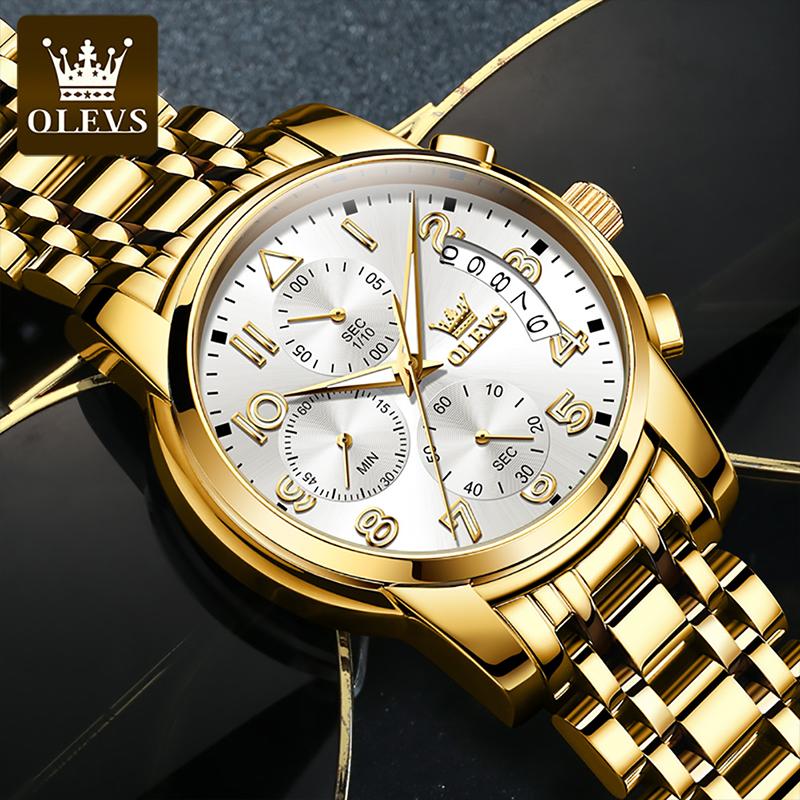 Analog Watch Men Luxury Golden Quartz Wristwatch Stainless Steel Waterproof Watches Luminous Relogio Masculino