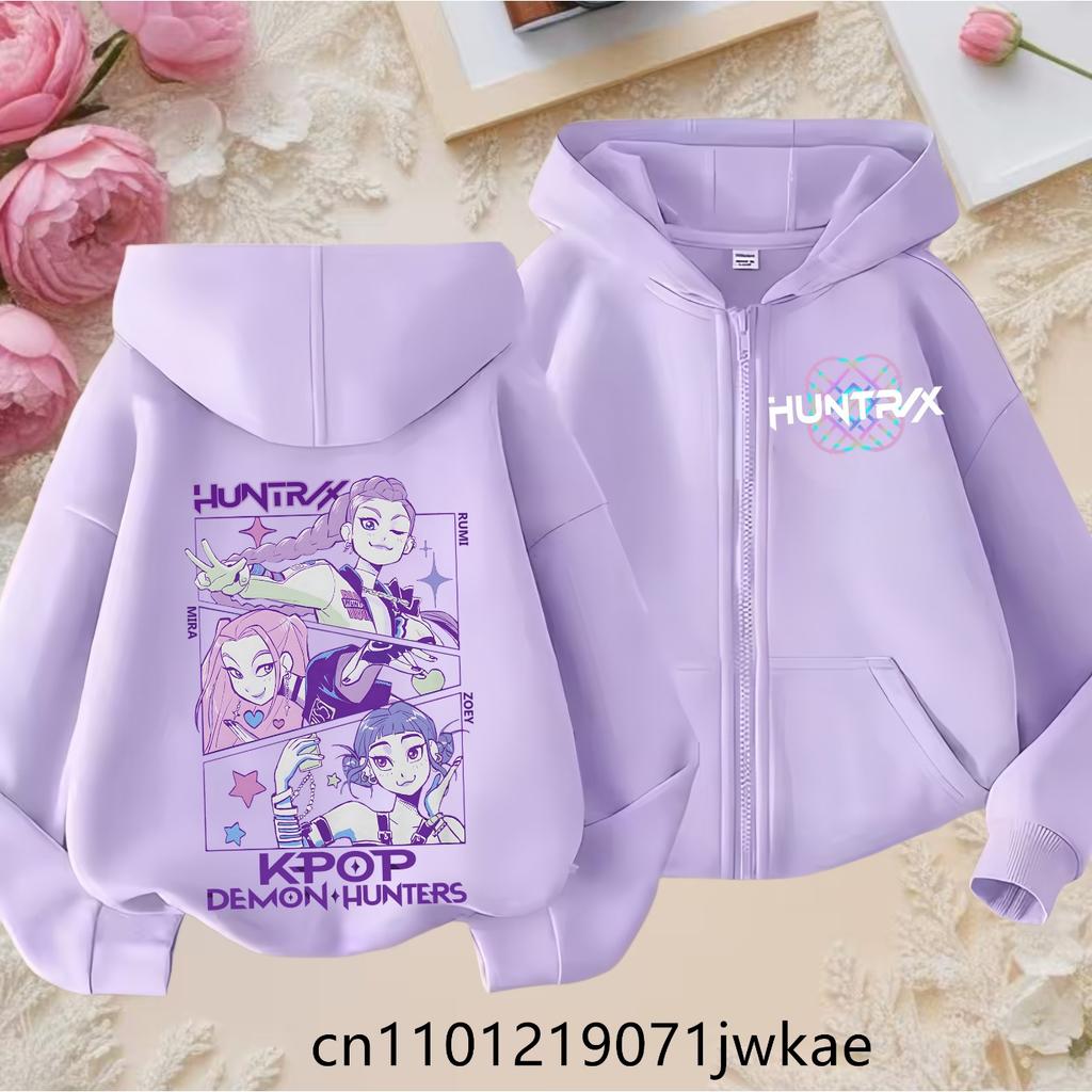 2025 New Purple Jacket Boys' and Girls' Sportswear Children's Top Hoodie KPop Devil Hunter Zipper Hoodie