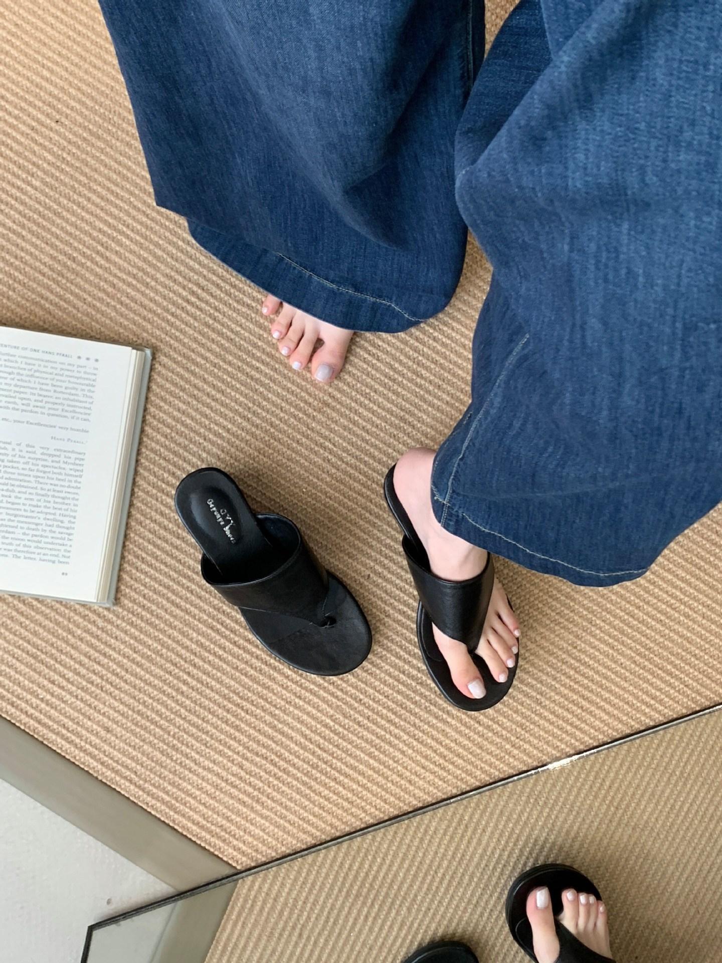 

2025 summer outer wear thick-soled heightened pinch foot flip-flop heel sandals spot 35-40 40 абрикосовый