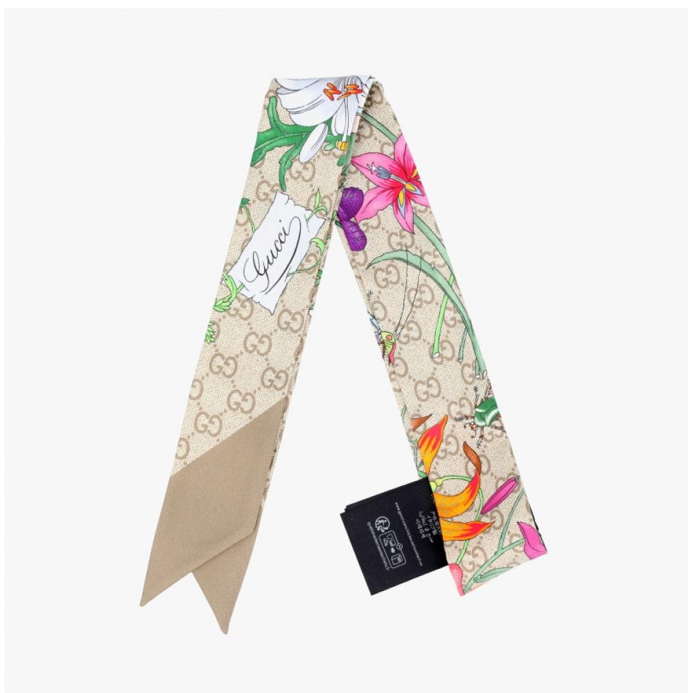 Gucci Flower Gg Print Skinny Twill Silk Scarf 874776 3g001 9965