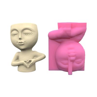 Love Girl Gypsum Flower Pot Silicone Resin Mold Epoxy Resin Casting Mold Succulent Vase Cement Mold Candle Holder Mold