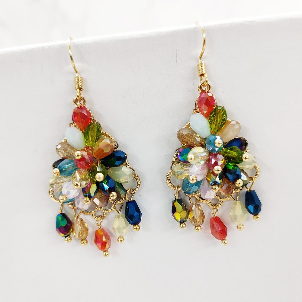 

Богемские серьги с кристаллами ручной работы, этнический темперамент, персонализированные серьги, ретро-серьги с бахромой для женщин разноцветный