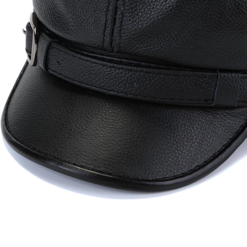Korean Style Genuine Leather Duckbill Cap for Men & Women - Autumn/Winter Flat Top Military Biker Cap