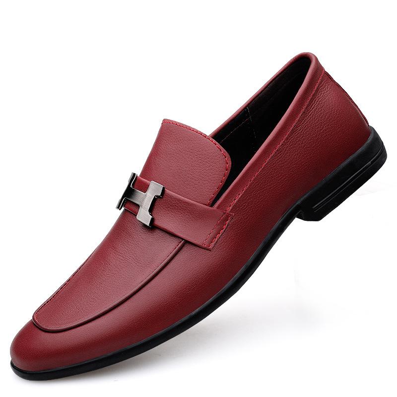 Square heel British gentleman's style driving shoes men's one-pedal leather splicing round head large set of casual shoes