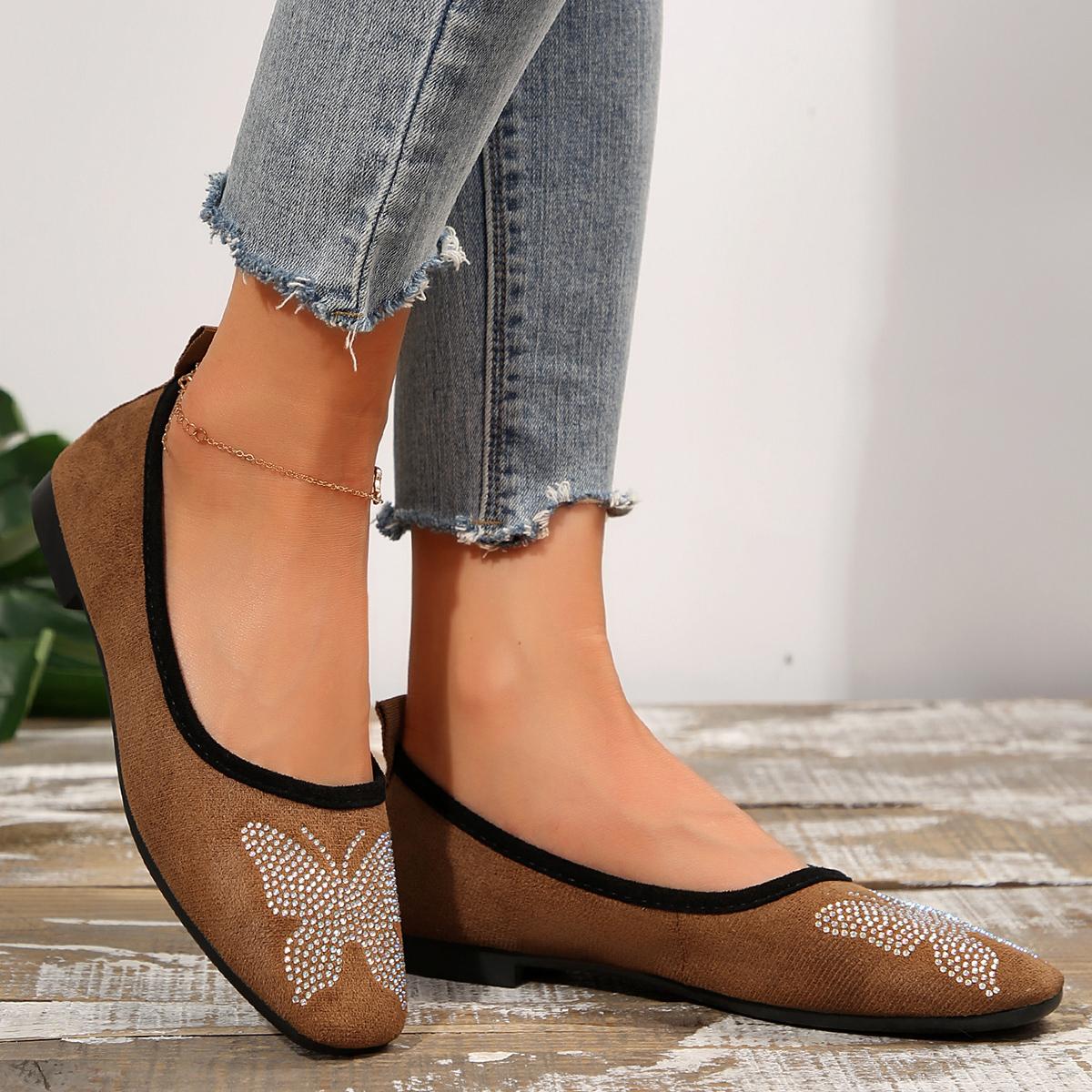 

Women Flats Slip on Fashion Casual Sneakers Women Spring Autumn Butterfly Pattern Loafers Fashion Comfortable Flat Shoes Women 36 коричневый