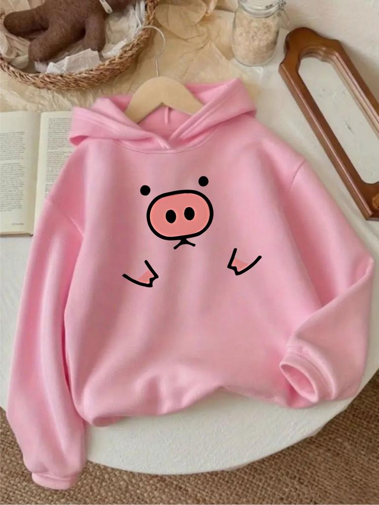 Children's new autumn/winter cartoon pig pattern long-sleeved hooded sweatshirt, soft and comfortable for everyday wear.