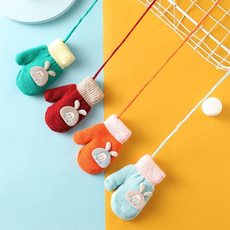 Children Gloves in Autumn and Winter Double-layer Plus Velvet Thickening Warm Cute Gloves for 0-3 Years Old Toddlers