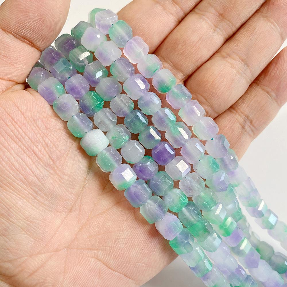 7-8MM Faceted Square Shape Chalcedony Natural Stone Loose Cube Spacer Beads for Jewelry Making Diy Bracelet Accessories