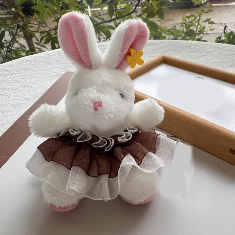 Lovely Rabbits Toy Keychain Soft Plush Pendant Key Chain Cartoon Animal Shaped Keyrings Ornament Stylish Bag Charm