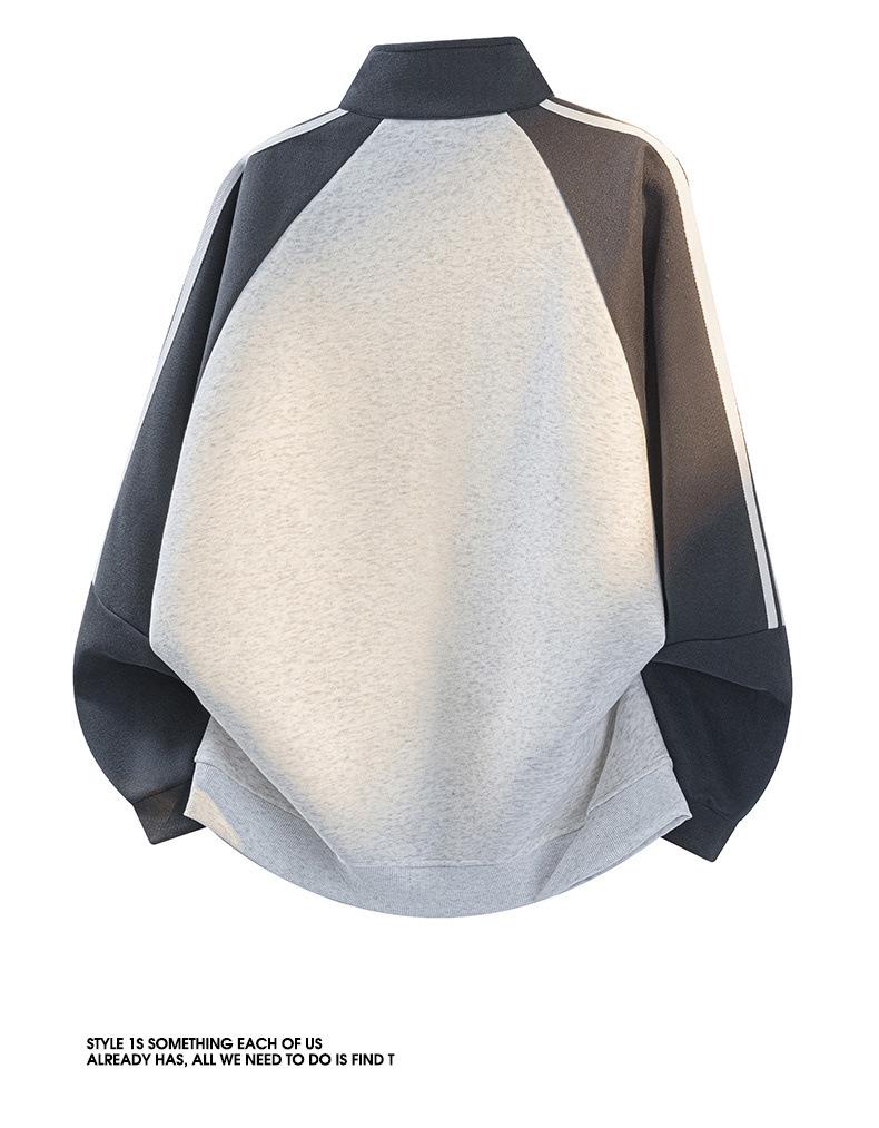 Men's Retro Three-Stripes Color Block Stand Collar Hoodie - Spring/Autumn Loose Fit Zipper Cardigan.
