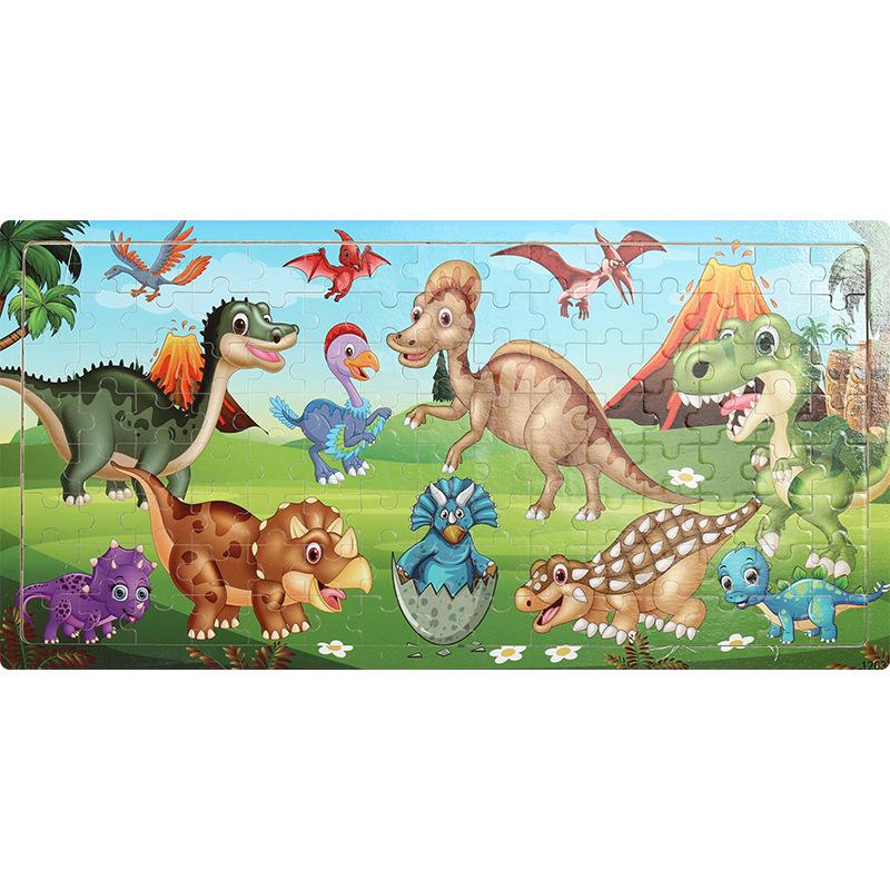 Деревянный пазл из 120 деталей, детский пазл с животными, динозаврами, мультяшным самолетом, пазл для раннего развития ребенка, игрушка-конструктор
