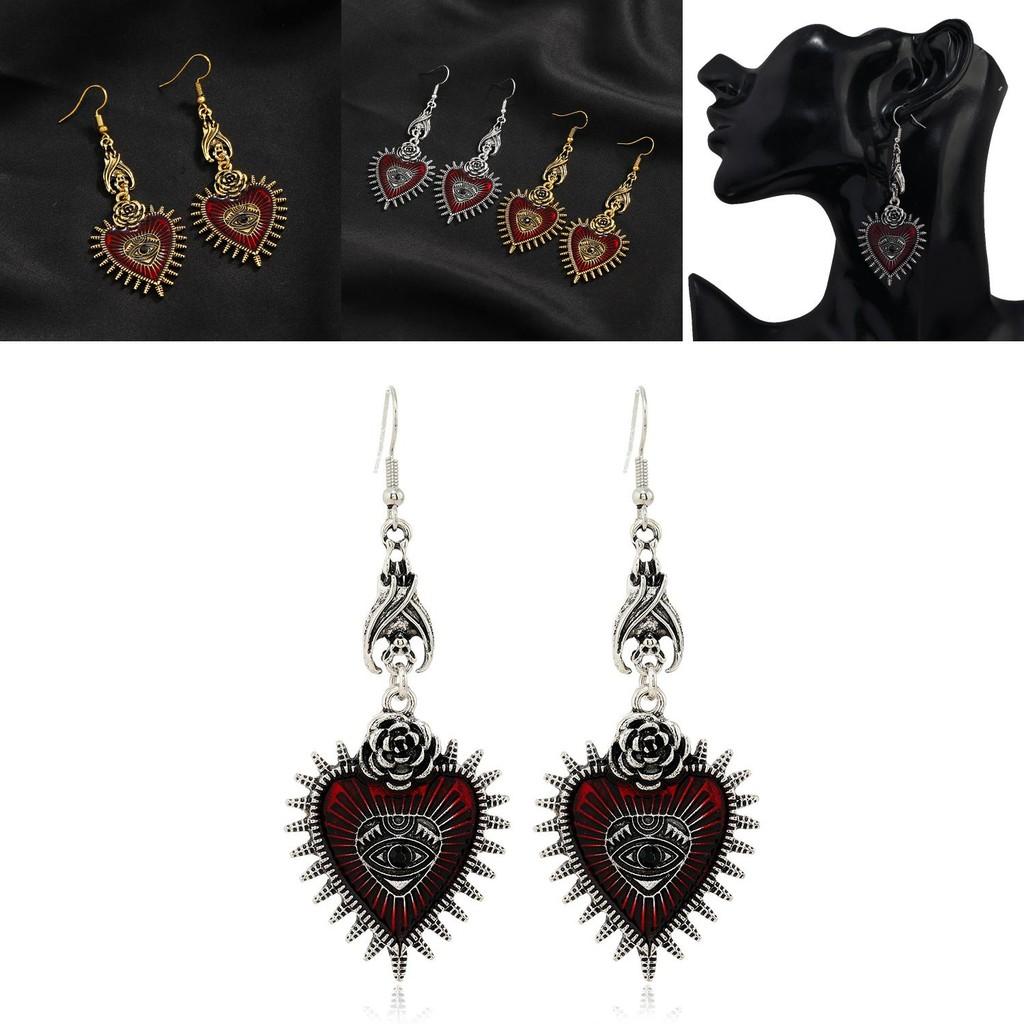 Gothic Heart Shape Alloy Earrings With Vintage Plating For Punk Style Women