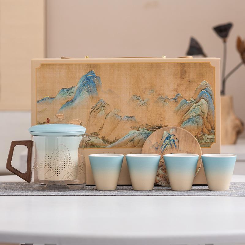 

Light luxury Qianli Jiangshan Kung Fu tea set company anniversary opening housewarming wedding gift for customers and teachers