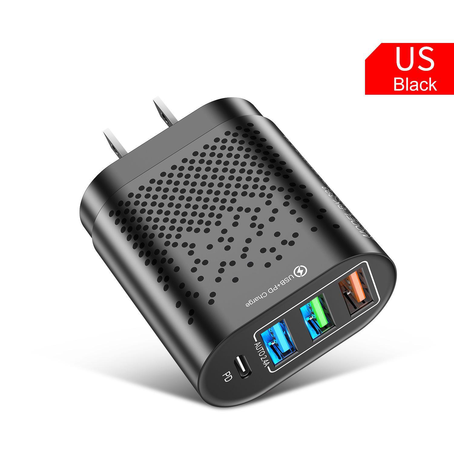 

3.1A Multi-Port USB + PD Type-C Mobile Phone Travel Charger Adapter US Standard чорний