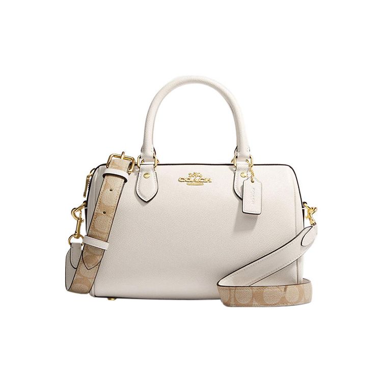 

COACH Rowan Boston Satchel Bag, White Genuine Leather 2-way Handbag with, Fashion Casual Daily Commute Crossbody Bag for Women CH322-IMCHK Basic Set (Bag+Dust Bag)