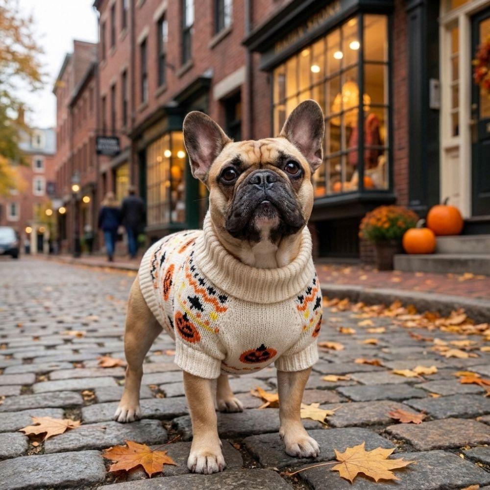 Knitwear Dog Pumpkin Pattern Coat Warm Cat Turtleneck Sweater Knit Pullover  Holiday Clothes