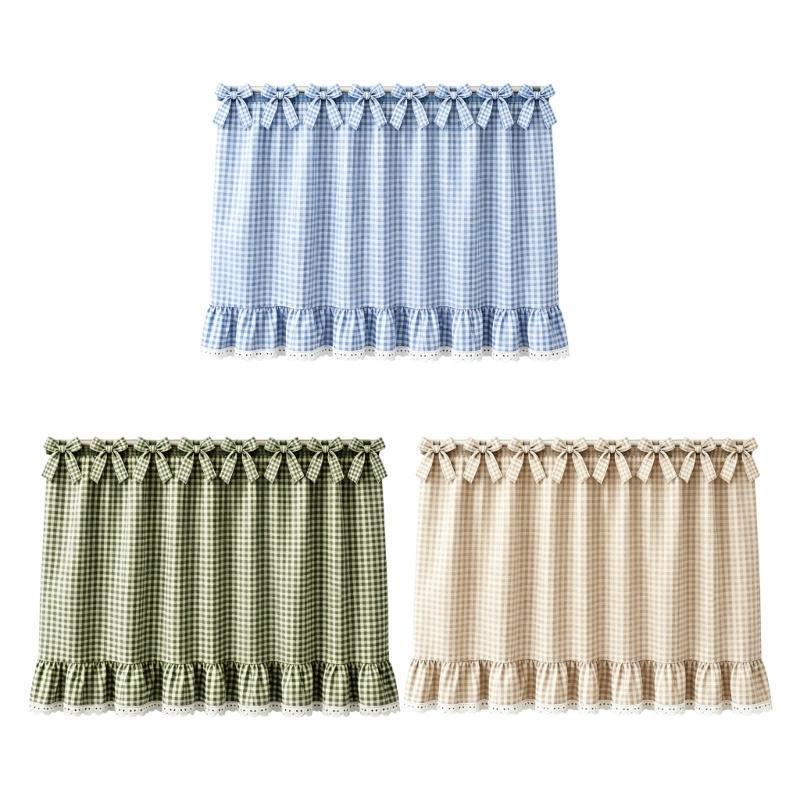 Laundry Room Appliance Cover Curtain, Tie-Top Gingham Dust Cover Panel, 30 x 21.5 In Cotton Blend for Indoor Use