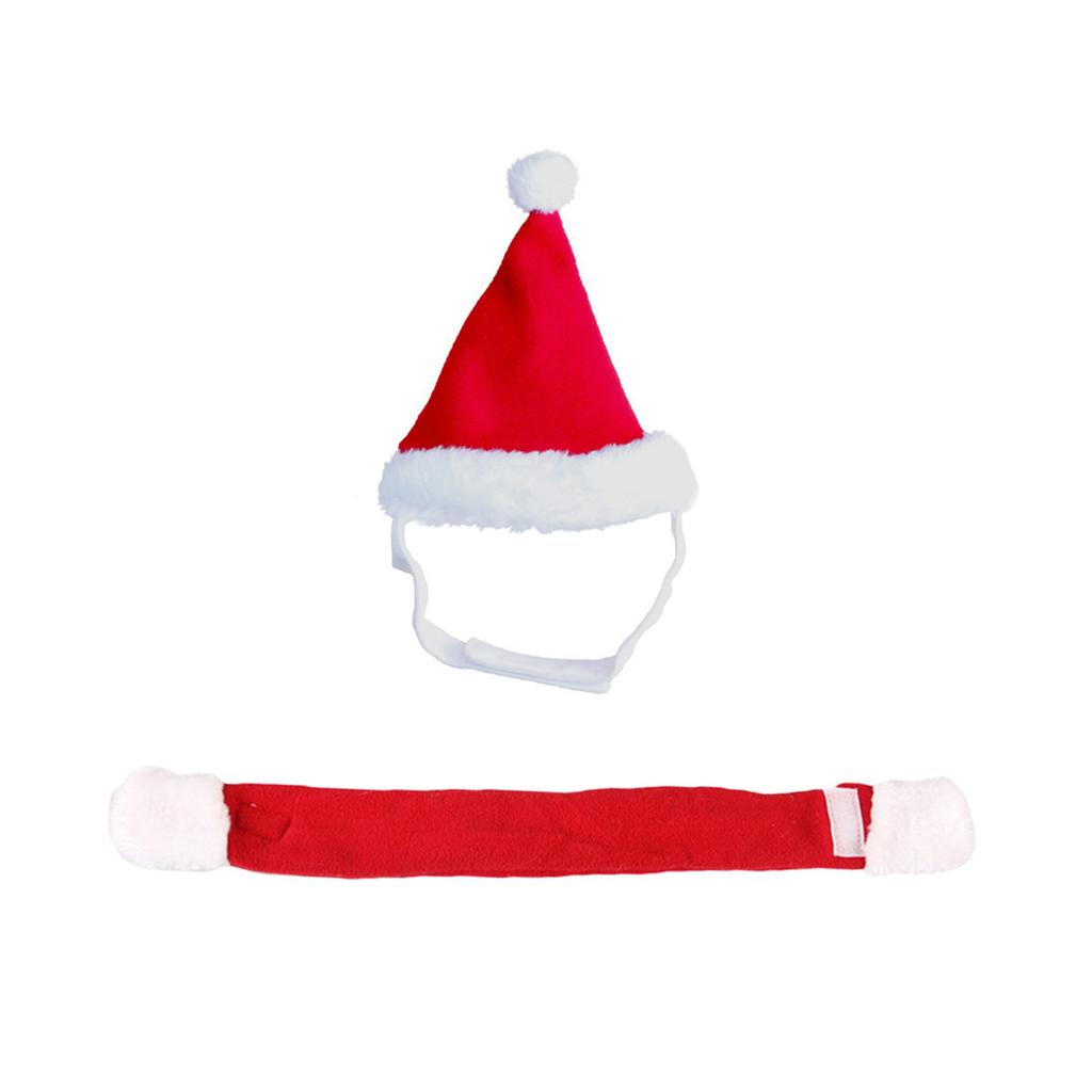 Funny Santa Hat Pet Headwear Photo Props with Scarf for Cats and Dogs for Holiday Photoshoots and Parties