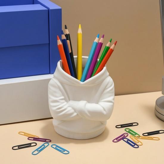Large Capacity Desktop Storage 3D Printed Crossed Arms Hoodie Pen Holder, Organizer, Solid Modern Organizer Stable Base Multi-Functional Stationery
