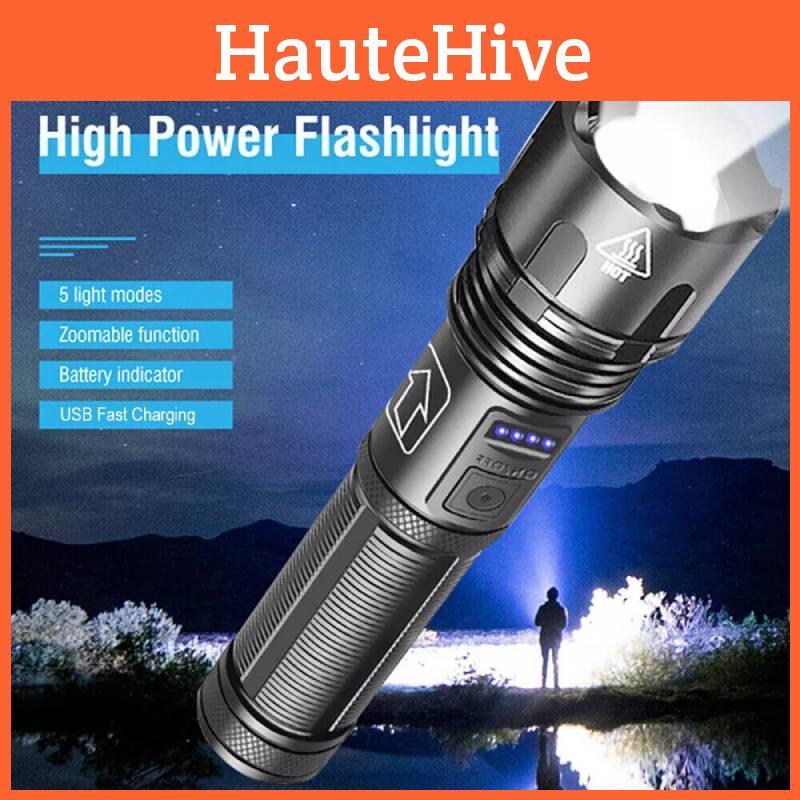 Powerful Xhp50 Led Flashlight With Usb Rechargeable Feature Ideal For Outdoor Camping And Emergency Situations