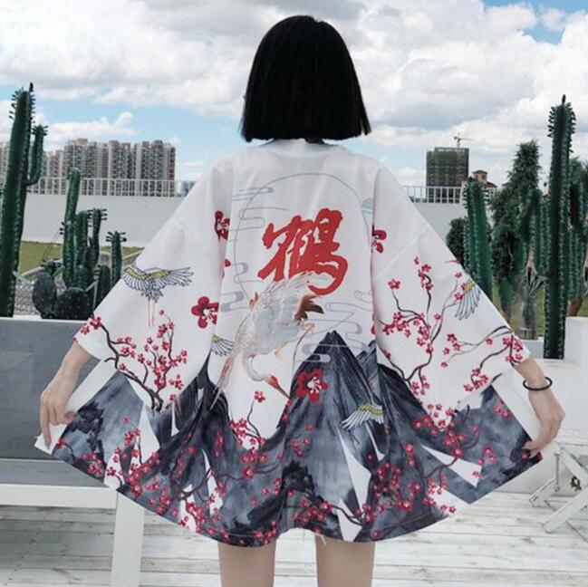 Cardigan de pijama nou cu imprimeu digital japonez Harajuku kimono Robe Poncho