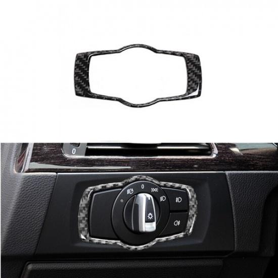 Glossy Car Carbon Fiber Headlight Switch Panel Sticker Overlay For BMW E90 LB